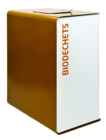 Borne de tri CUBATRI capacité : 2 x 20 litres marquage biodéchets - dimensions : L 620 x l. 380 x H 760 mm - coloris porte : Blanc corps et couvercle Bleu