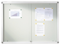 Vitrine d'affichage intérieur coulissante - vitrage en verre trempé - Fond métal - Dimensions : H 980 x L 1130 mm - Nombre de feuilles A4 : 15