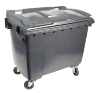 Conteneur 4 roues 660 litres corps Gris couvercle Gris prise frontale + latérale